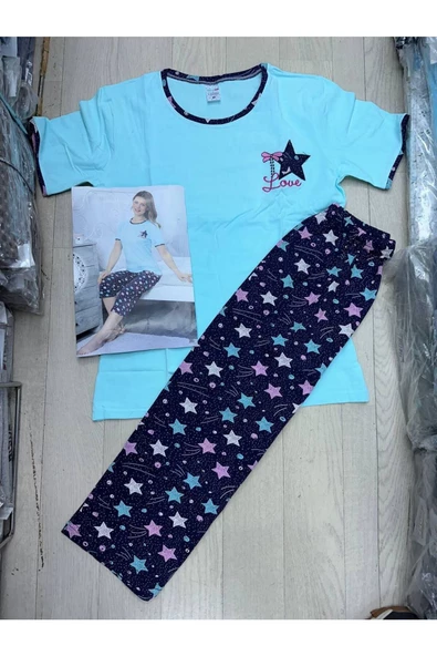 Yıldız Love desen penye kapri pijama takımı- XXL Beden - Resim 2