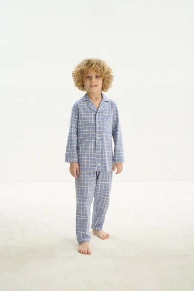 ZEYZEY 8748 Erkek Çocuk Önden Düğmeli Pijama Takım - 3