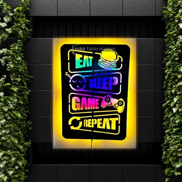 Tablo Marketi Gamer Tablosu - Eat Sleep Game Repeat