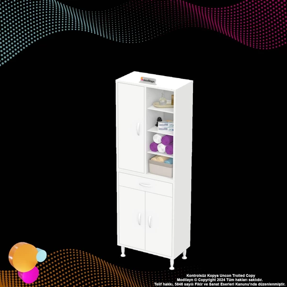Modilayn AFRA 65x173x32,5 cm 1 Çekmece 3 Kapak 7 Raf 10 Bölme Çok Amaçlı Banyo & Mutfak Dolabı  - 8