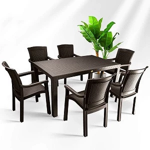 Leva House Garden Rattan Masa Set Kahverengi (Masa+6 Adet Sandalye)