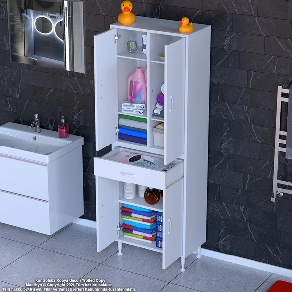 Modilayn YENİ AFRA 65 x 173 x 32,5 cm 1 Çekmece 4 Kapak 5 Raf 8 Bölme Çok Amaçlı Banyo & Mutfak Dolabı 