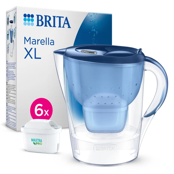 BRITA Marella XL 6x Maxtra Pro All-In-1 Filtreli Su Arıtma Sürahisi – Mavi (3,5L)