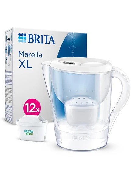 BRITA Marella XL 12 x Maxtra Pro All-In-1 Filtreli Su Arıtma Sürahisi - Beyaz