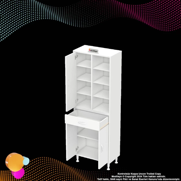 Modilayn AFRA 65x173x32,5 cm 1 Çekmece 3 Kapak 7 Raf 10 Bölme Çok Amaçlı Banyo & Mutfak Dolabı  - 9