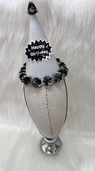 Happy Birthday Simli Ponponlu Gümüş Şapka 20x13 cm - 2