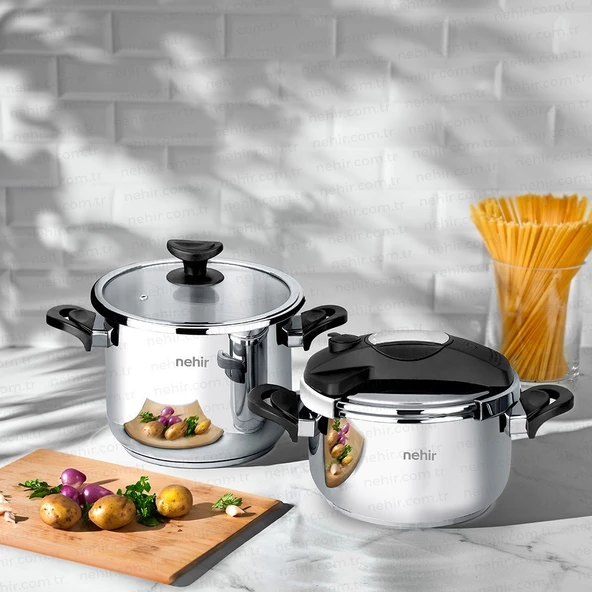 Nehir Silver Matik 4 Prç (4+7lt)Düdüklü Tencere Set - 2