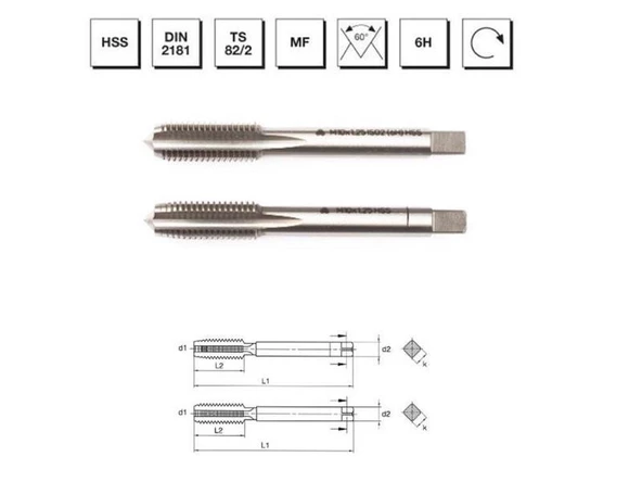 Makina Takım HSS DIN2181 2'li El Kılavuzu M22X2(6H)-MTE B00102032208
