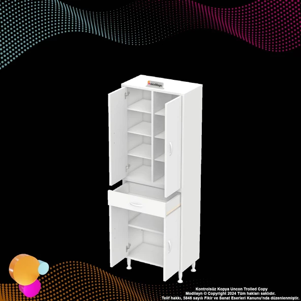 Modilayn YENİ AFRA 65 x 173 x 32,5 cm 1 Çekmece 4 Kapak 7 Raf 10 Bölme Çok Amaçlı Banyo & Mutfak Dolabı  - 9