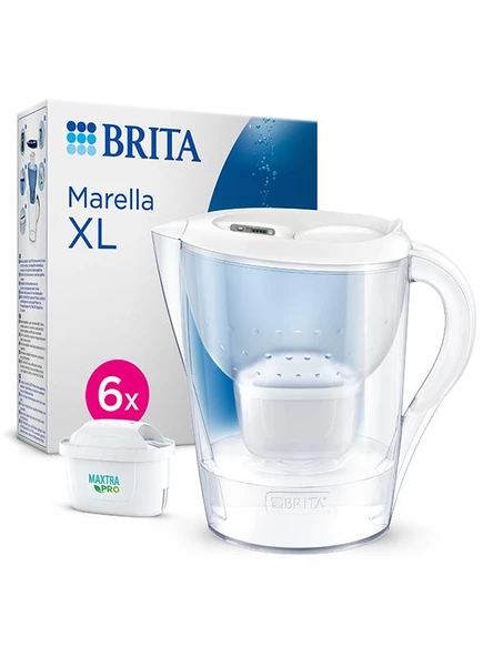 BRITA Marella XL 6 x Maxtra Pro All-In-1 Filtreli Su Arıtma Sürahisi - Beyaz