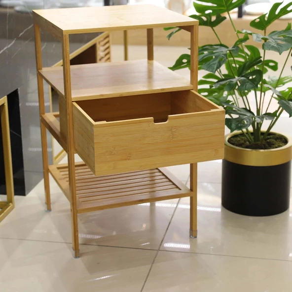 Bambu Çok Amaçlı Komidin Çekmeceli Raf - 2
