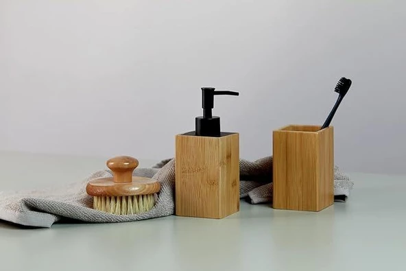 WENKO Padua sabunluk, sürdürülebilir bambudan doldurulabilir pompalı şişe, mutfak ve banyo için yüksek kaliteli pompa, 210 ml'ye kadar sabun kapasiteli, 8 x 18 x 7 cm, doğal/siyah - 3