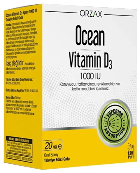 Orzax Ocean Vitamin D3 1000IU Sprey 20ml