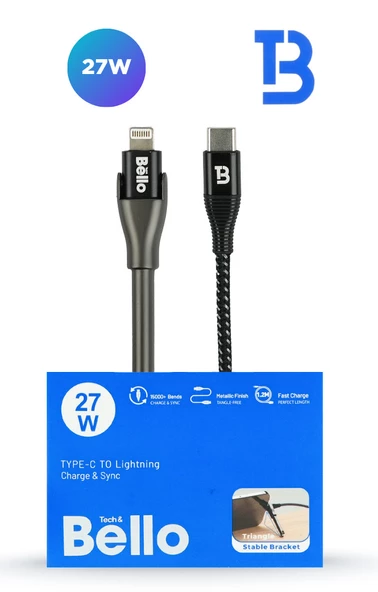 Usb-a To Lightning 27w Hızlı Şarj & Data Kablo - 1.5m Örgülü, Alüminyum Standlı