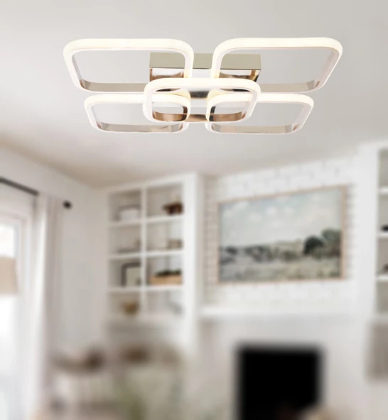 TT Aydınlatma TT302-4+1-FSR KARE  Fransız Sarı Kaplama Plofonyer 5 li Led Avize - Resim 3