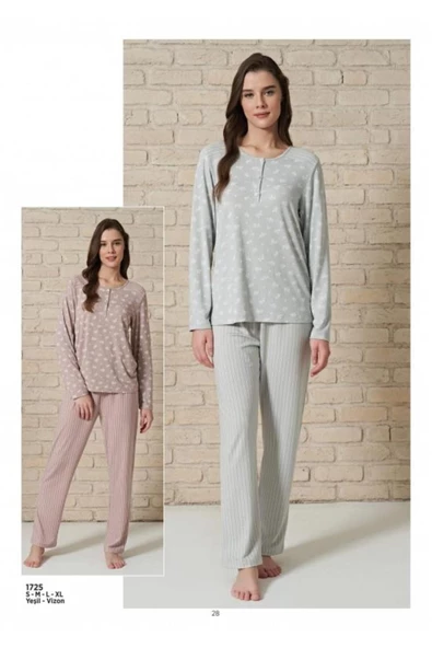 Pijadore Kadın Viskon Uzun Kollu Pijama Takımı 1725 - 3