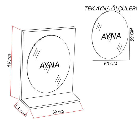 Karen Banyo Ege 60x69 Cm Aynalı Beyaz Üst Modül Raflı Dolap üstü ayna,Banyo,Tuvalet,Wc Aynası - Resim 2