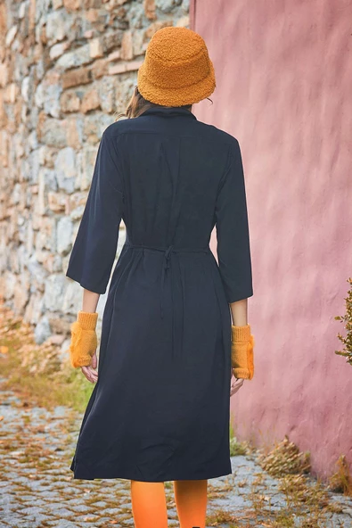 Siyah Kışlık Gömlek Elbise - 4