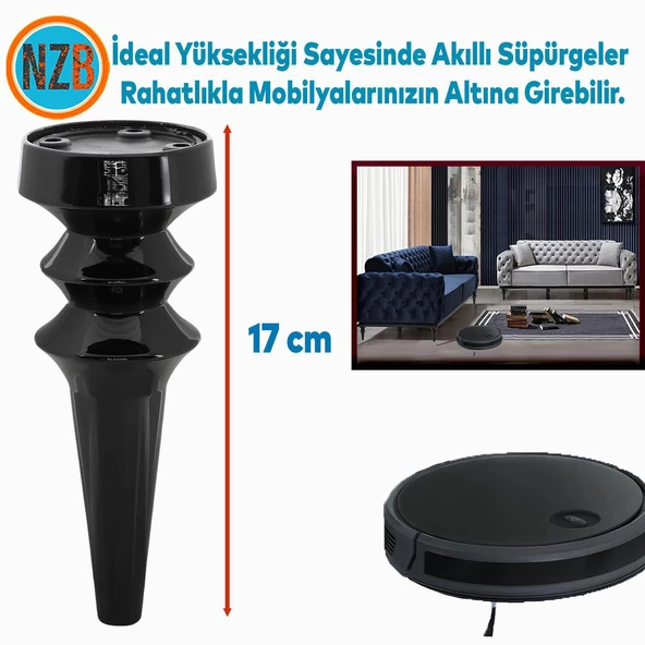 (4Adet) Mobilya Yükseltici Kanepe Koltuk Tv Ünitesi Baza Ayağı Zigon Orta Sehpası Ayak Siyah 17 cm - Resim 2