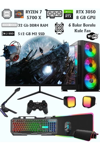 DEEP RYZEN 7 5700X RTX 3050 8GB / 32GB RAM 512GB M2 23.6'' CURVED MASAÜSTÜ OYUN BİLGİSAYARI