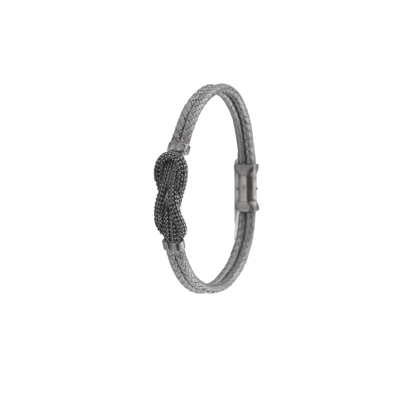 Oniks Taş Detaylı 925 Ayar Gümüş Siyah Rodajlı Tasarım Erkek Bileklik ürün görseli 1