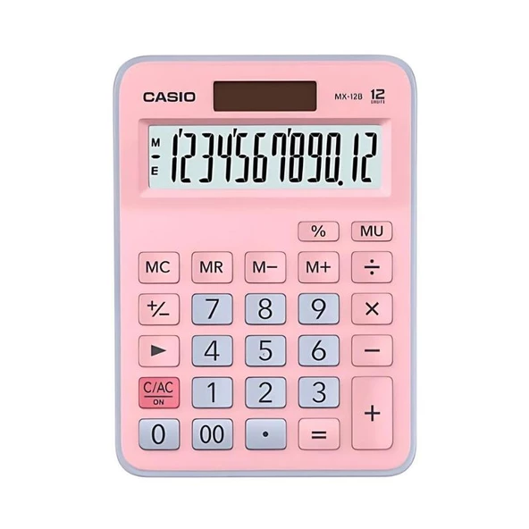 Casio MX-12B-PKLB 12 Haneli Masaüstü Hesap Makinesi. Pembe-Mavi