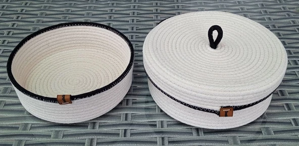 KAPAKLI 3 PARÇA 24CM HASIR SEPET YUVARLAK EV BANYO HALAT JÜT KORDON İP ÖRME ÇOK AMAÇLI HAVLU DÜZENLEYİCİ KREM