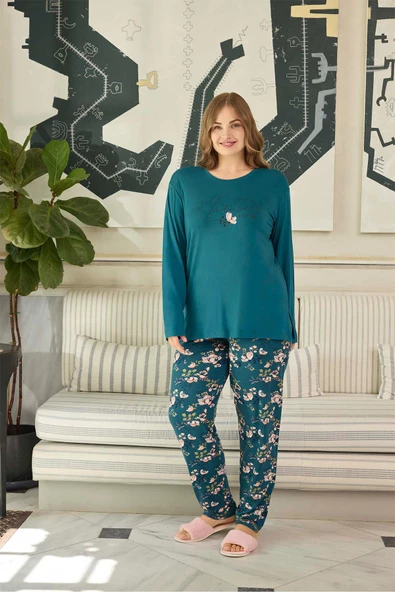 Aydoğan Kadın inci Büyük Beden Nature Petrol Pijama Takım 0651 - 2