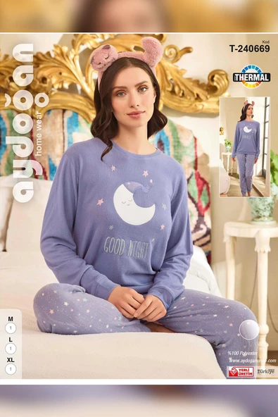 Aydoğan Kadın Asya Termal Good Night Eflatun Pijama Takım 0669 - 3