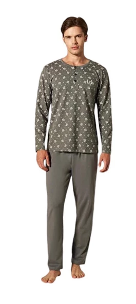 Pijadore Erkek Gri Pamuklu Uzun Kollu Pamuklu Pijama Takımı 1757 - 6