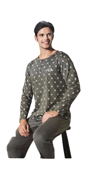 Pijadore Erkek Gri Pamuklu Uzun Kollu Pamuklu Pijama Takımı 1757 - 3
