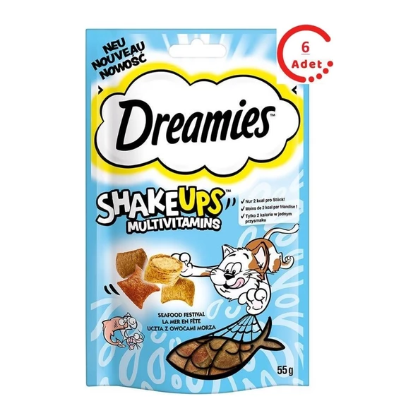 Dreamies Shakeups Multivitaminli Deniz Ürünleri Kedi Ödül Maması 55 gr x 6 Adet