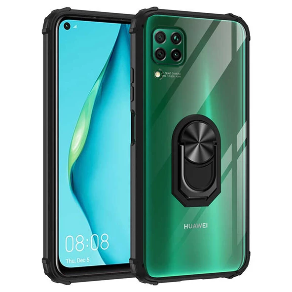 Huawei P40 Lite Kılıf Yüzüklü Şeffaf Mola Kapak - 12