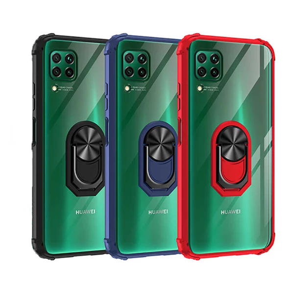 Huawei P40 Lite Kılıf Yüzüklü Şeffaf Mola Kapak - 7