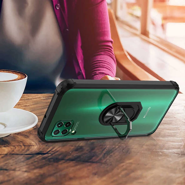 Huawei P40 Lite Kılıf Yüzüklü Şeffaf Mola Kapak - 10