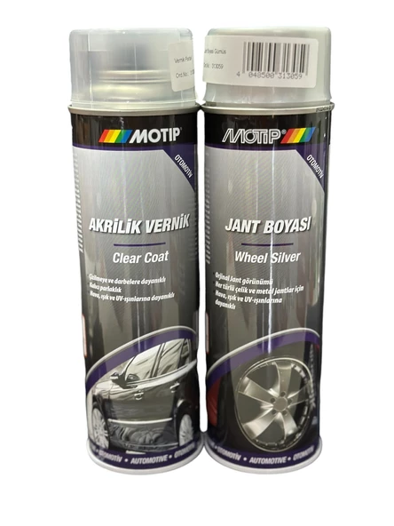 MOTİP JANT BOYASI GRİ VE PARLAK VERNİK SPREY 500ML İKİLİ SET!