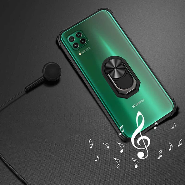 Huawei P40 Lite Kılıf Yüzüklü Şeffaf Mola Kapak - 6