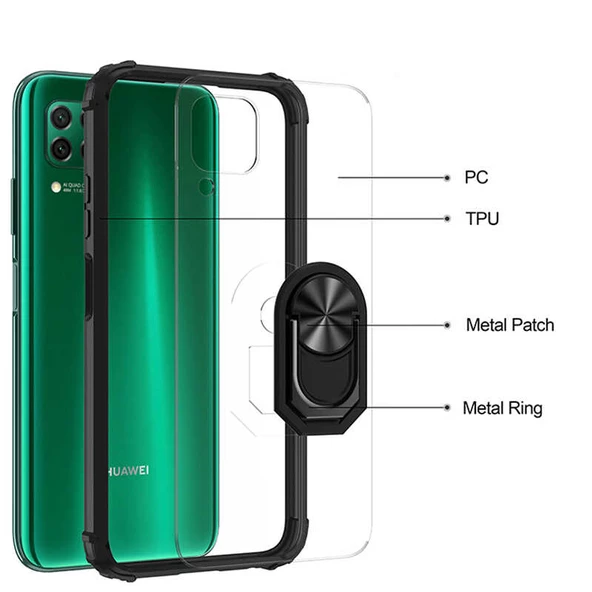 Huawei P40 Lite Kılıf Yüzüklü Şeffaf Mola Kapak - 3