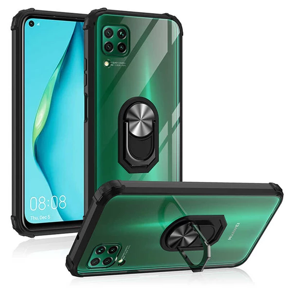 Huawei P40 Lite Kılıf Yüzüklü Şeffaf Mola Kapak - 8