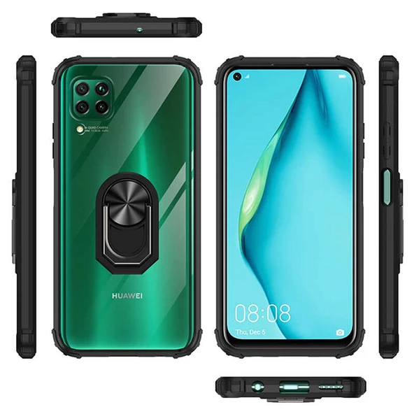 Huawei P40 Lite Kılıf Yüzüklü Şeffaf Mola Kapak - 9