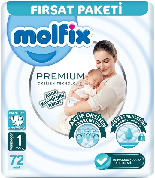 Molfix Premium Bebek Bezi Beden:1 (2-5KG) Yeni Doğan 72 Adet Fırsat Pk