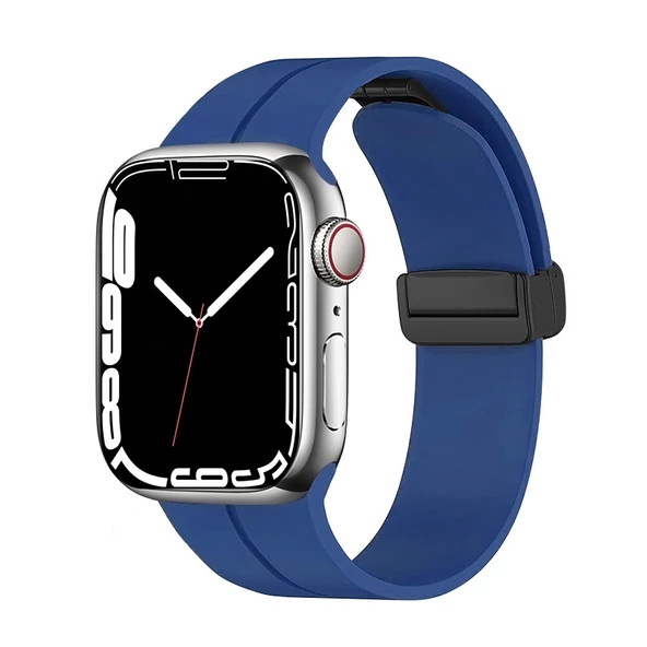 Apple Watch 2/3/4/5/6/7/8/9/se/nike 38mm 40mm 41mm Silikon Kordon Metal Toka Tasarım (KRD-84)