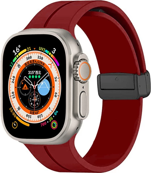 Apple Watch Ultra 49mm Magnetic Tokalı A+ Kalite Sport Silikon Kordon (KRD-84)