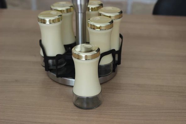 Krom Döner Standlı 6lı Cam Baharatlık Seti Hardal - 2