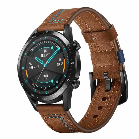 Huawei Watch GT 3 42mm Deri Kordon Metal Tokalı Tasarım (KRD-19)