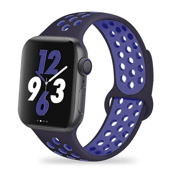 Apple Watch 2/3/4/5/6/7/8/se/nike 38mm 40mm 41mm Silikon Kordon Kayış Tasarım (KRD-02)