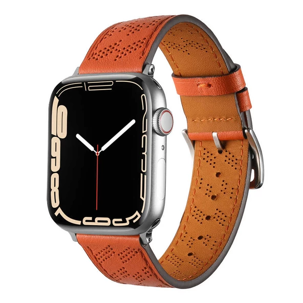 Apple Watch 2/3/4/5/6/7/8/se/ultra/nike 42mm 44mm 45mm 49mm Suni Deri Kordon Strap Tasarım (KRD-76)