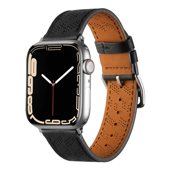 Apple Watch 2/3/4/5/6/7/8/se/nike 38mm 40mm 41mm Suni Deri Kordon Strap Kayış Tasarım (KRD-76)