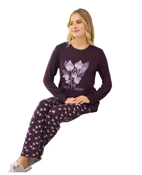 Aydoğan Kadın Mürdüm Viskon Uzun Kollu Pijama Takımı 240633 - 4