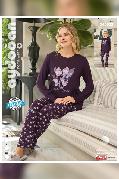 Aydoğan Kadın Mürdüm Viskon Uzun Kollu Pijama Takımı 240633 - 6
